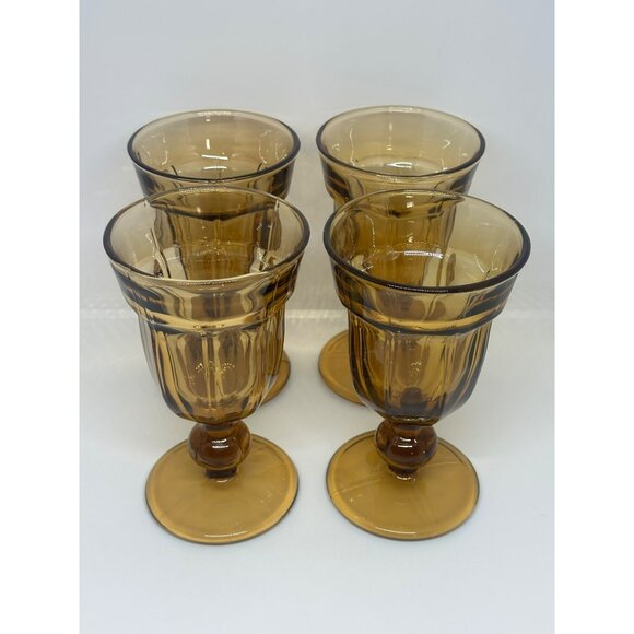 VTG Noritake Provincial Paneled Brown 5.5 inch tall Glass Water Goblet Set of 4 - Picture 4 of 8